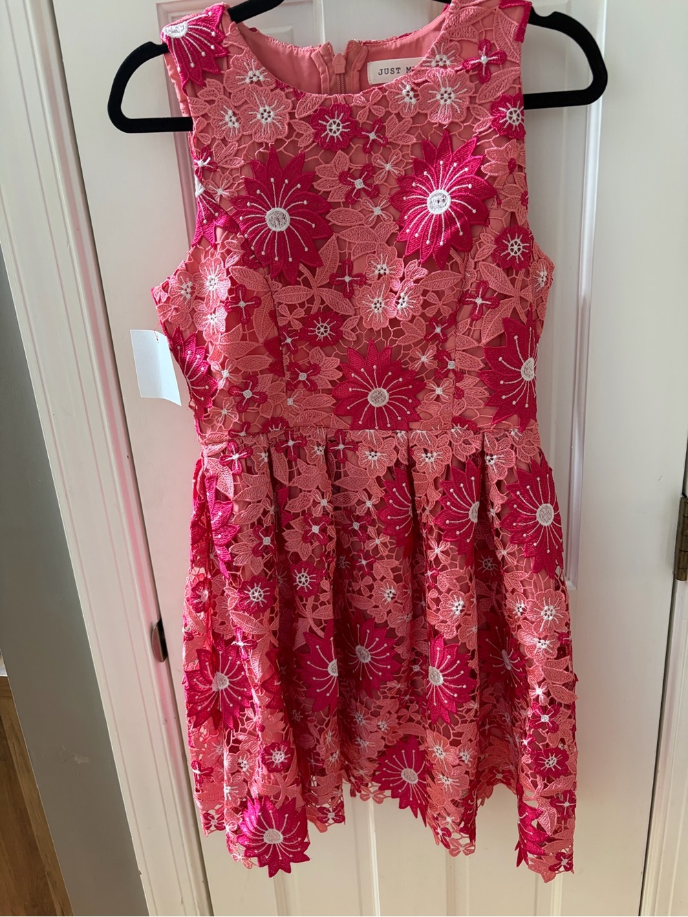 Just Me Coral and Fuchsia Floral Lace Dress